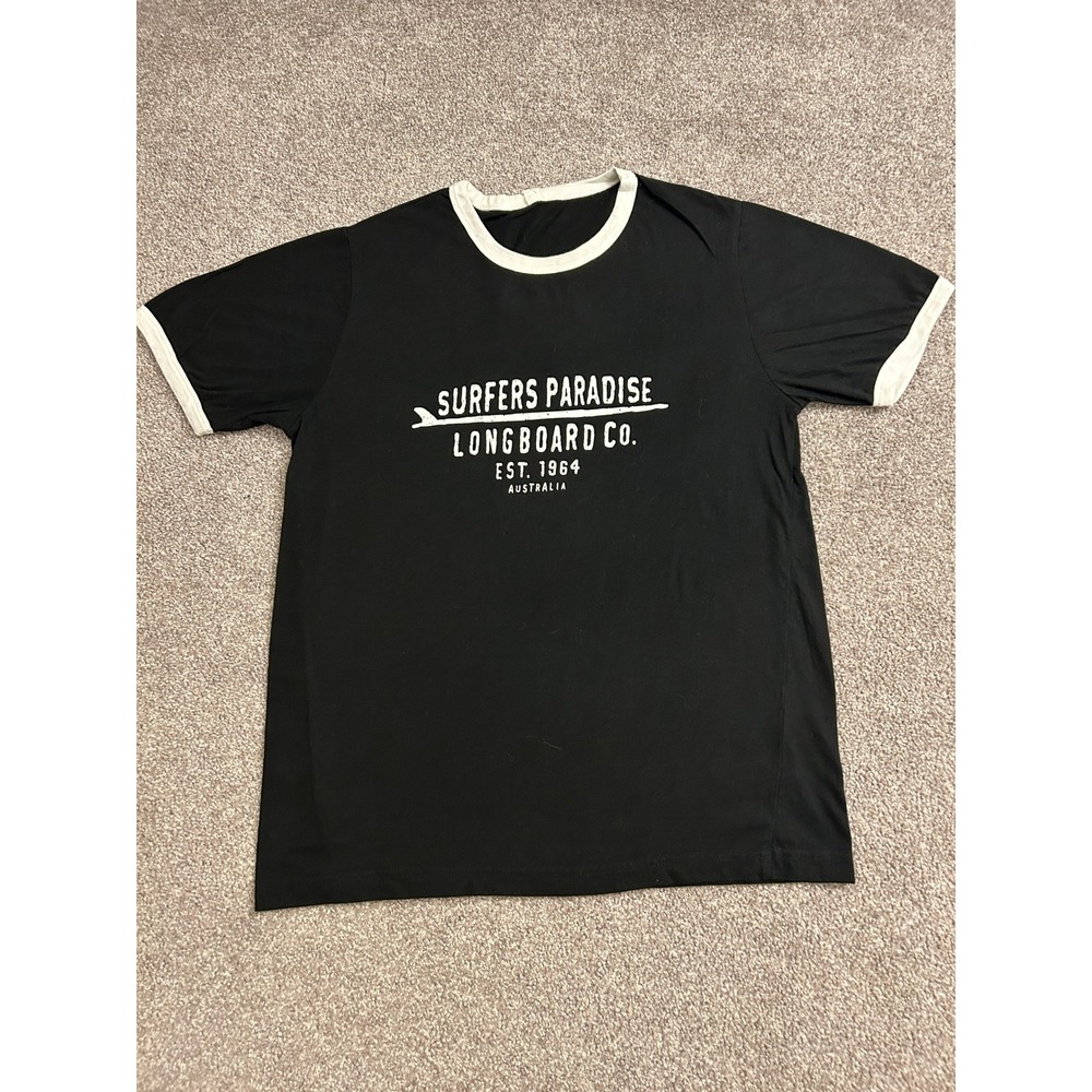 Surfers Paradise Longboard Co T Shirt Mens Medium Black Excellent Ringer Graphic